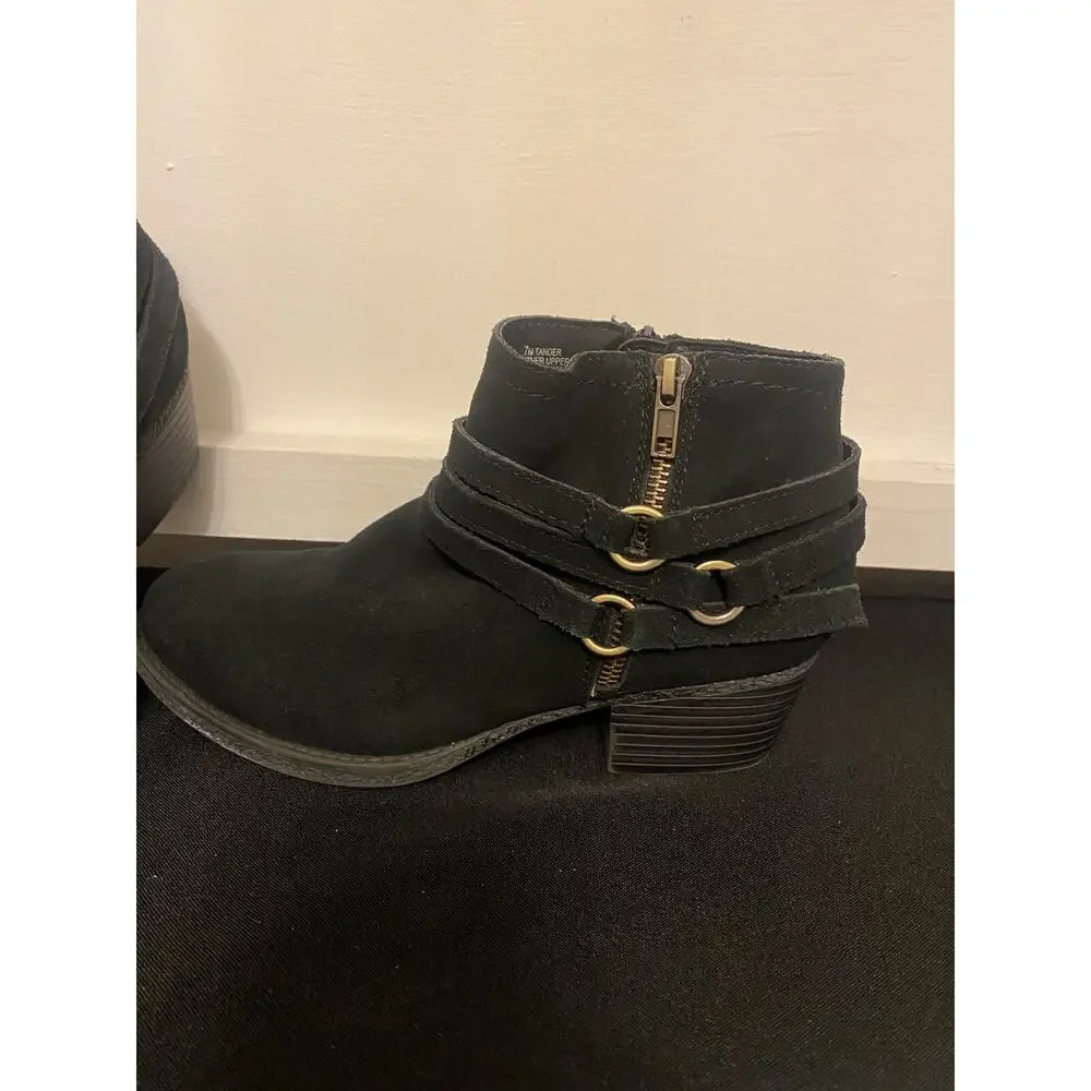 Crown Vintage Tanger Suede Leather Ankle Boot Bootie Shoes Buckle Size 7 M